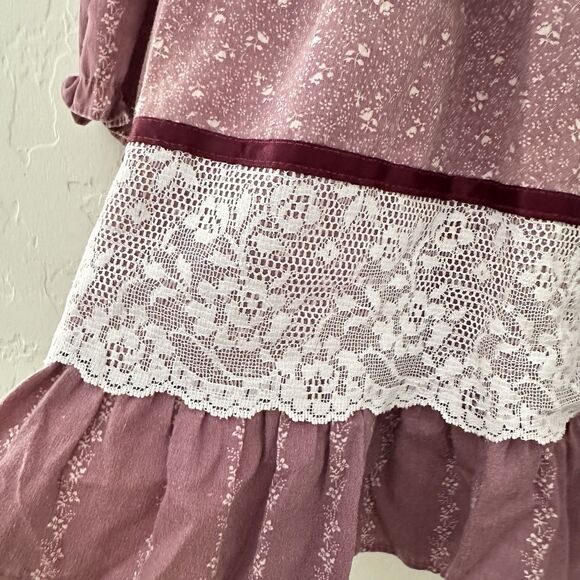 Vintage Mini World 70s Girls Pinafore Dress Lace Ruffles Bib Provo Utah Size 4T - Picture 6 of 10